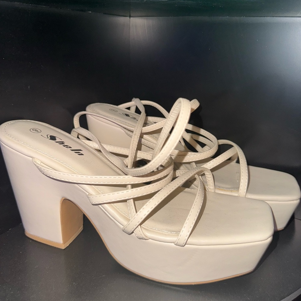 SHEIN Off-White Strappy Platform Heels